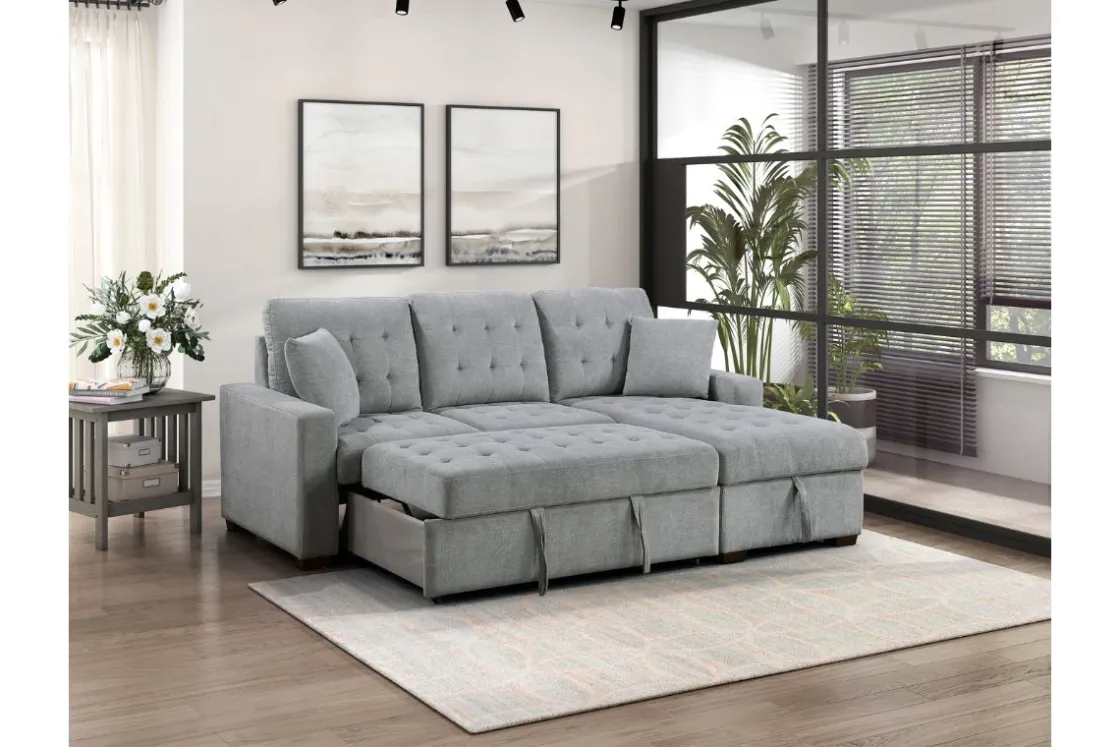 Mor Furniture Waitsfield Full Pullout Sofa Chaise In Gray, Left Facing