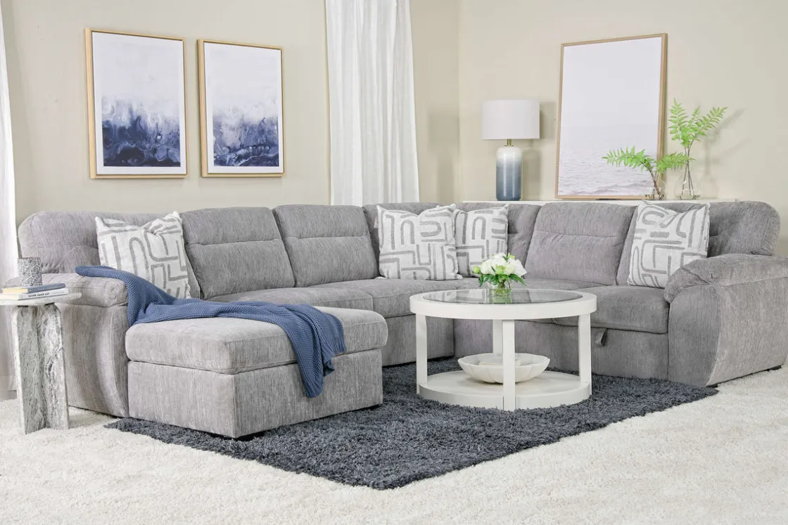Mor Furniture Wanda Full Pullout Tux Storage Chaise Sectional In Gray, Left Facing