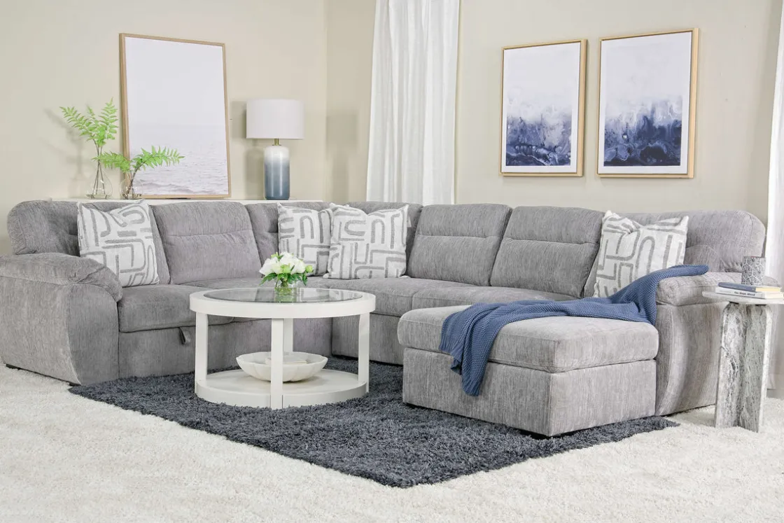 Mor Furniture Wanda Full Pullout Tux Storage Chaise Sectional In Gray, Left Facing