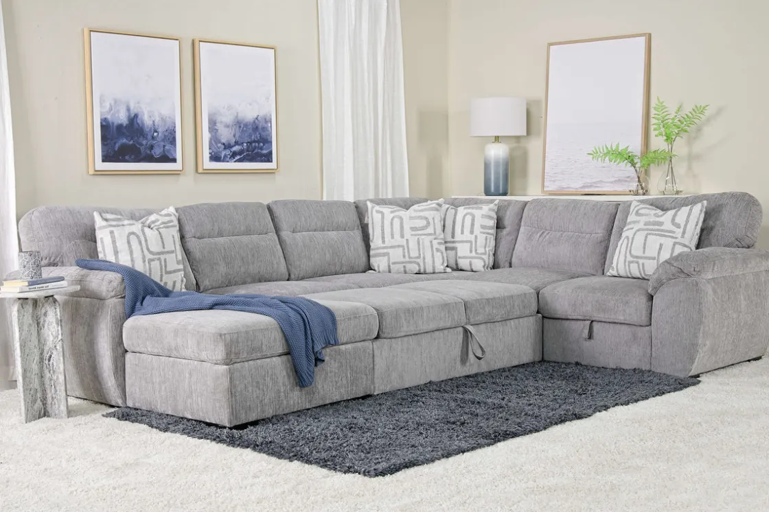 Mor Furniture Wanda Full Pullout Tux Storage Chaise Sectional In Gray, Left Facing