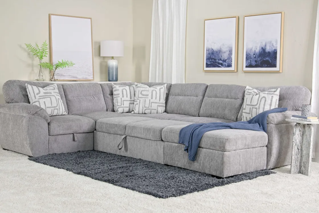 Mor Furniture Wanda Full Pullout Tux Storage Chaise Sectional In Gray, Left Facing