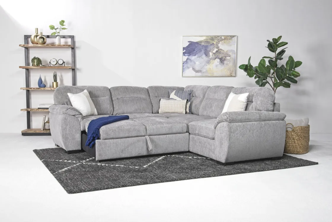 Mor Furniture Wanda Full Tux Sleeper Sectional W/ Storage In Gray, Right Facing