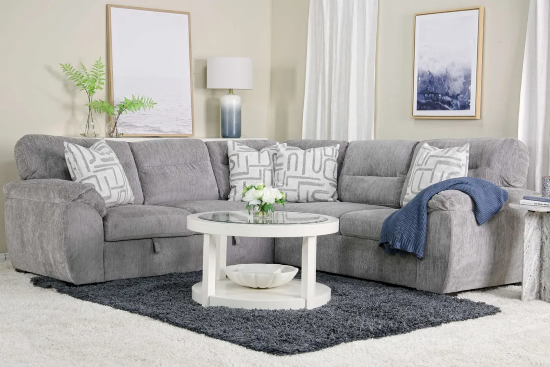 Mor Furniture Wanda Full Tux Sleeper Sectional W/ Storage In Gray, Right Facing