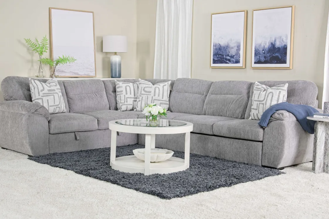 Mor Furniture Wanda Full Tux Sleeper Sectional W/ Storage In Gray, Right Facing