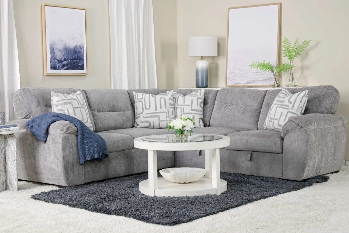 Mor Furniture Wanda Full Tux Sleeper Sectional W/ Storage In Gray, Right Facing