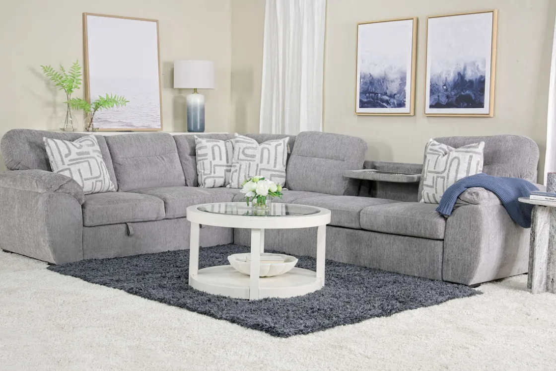 Mor Furniture Wanda Full Tux Sleeper Sectional W/ Storage In Gray, Right Facing
