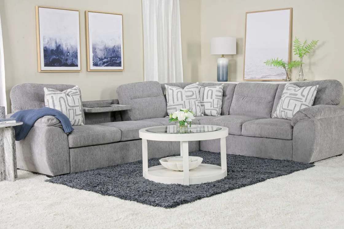 Mor Furniture Wanda Full Tux Sleeper Sectional W/ Storage In Gray, Right Facing
