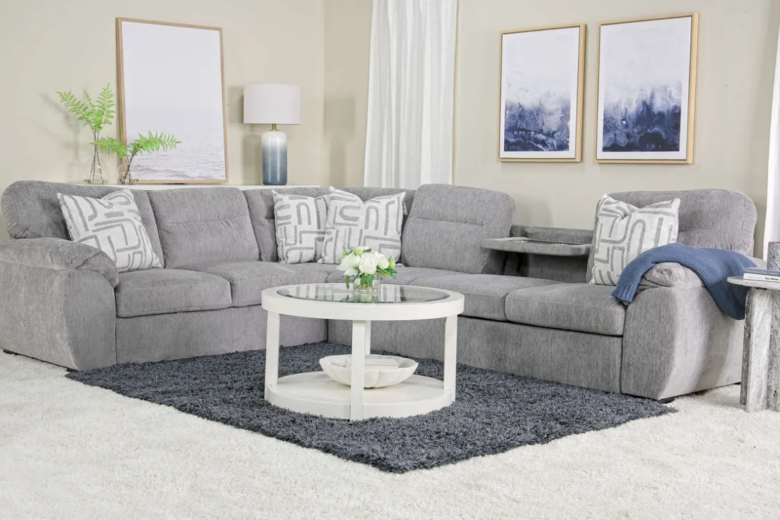 Mor Furniture Wanda Full Tux Sleeper Sectional W/ Storage In Gray, Right Facing