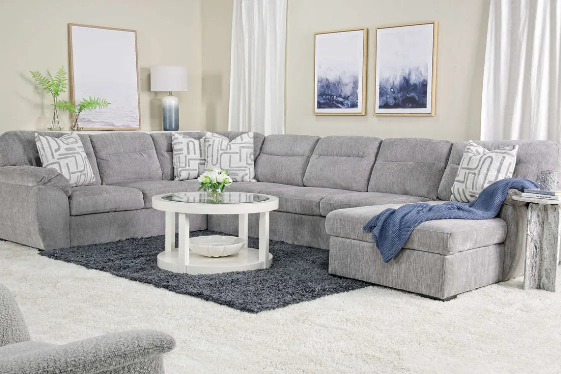 Mor Furniture Wanda Queen Pullout Tux Sofa Chaise Sectional In Gray, Left Facing