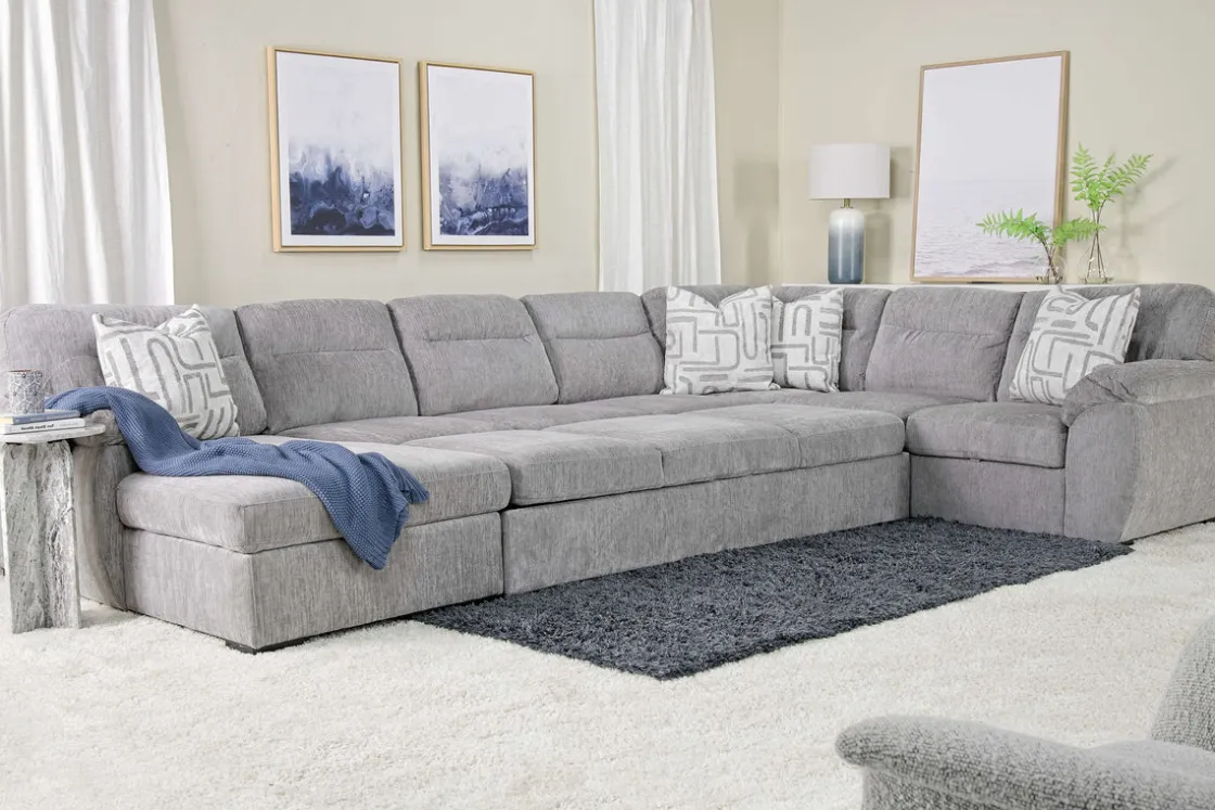 Mor Furniture Wanda Xl Storage Chaise Sleeper Sectional In Gray, Left Facing