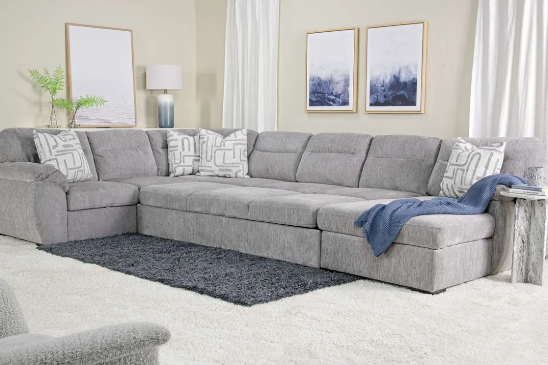 Mor Furniture Wanda Xl Storage Chaise Sleeper Sectional In Gray, Left Facing
