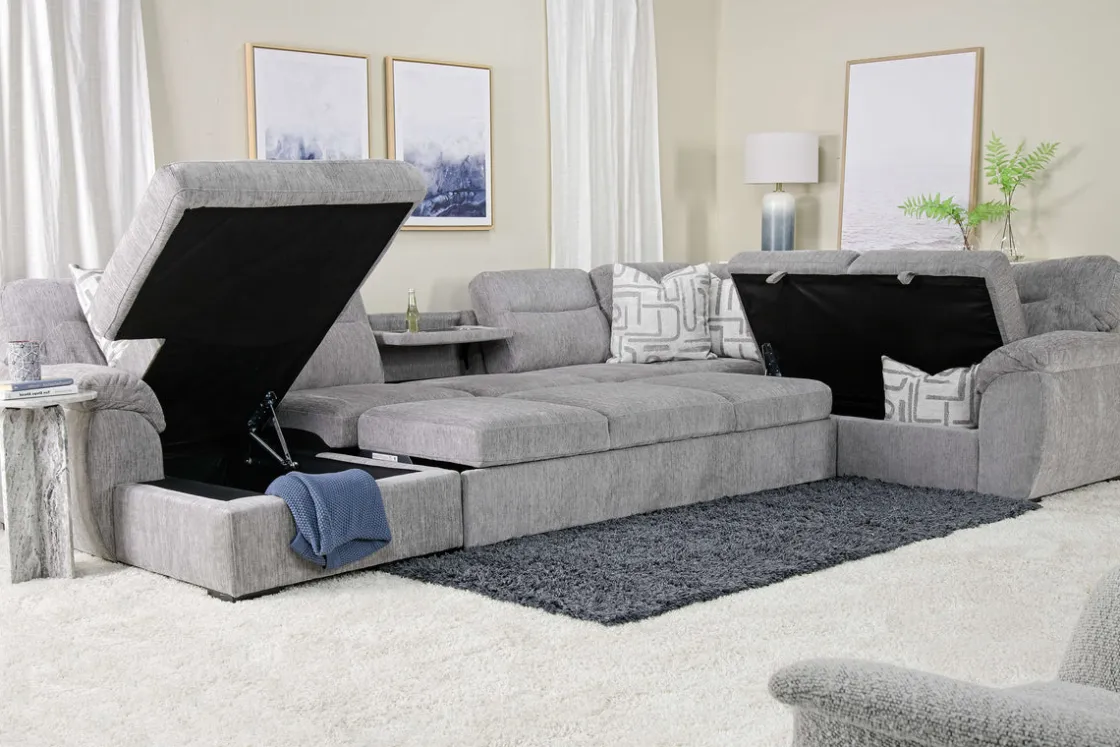 Mor Furniture Wanda Xl Storage Chaise Sleeper Sectional In Gray, Left Facing
