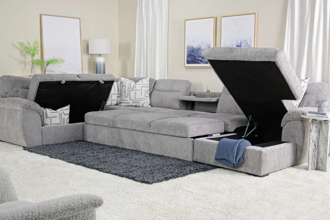 Mor Furniture Wanda Xl Storage Chaise Sleeper Sectional In Gray, Left Facing