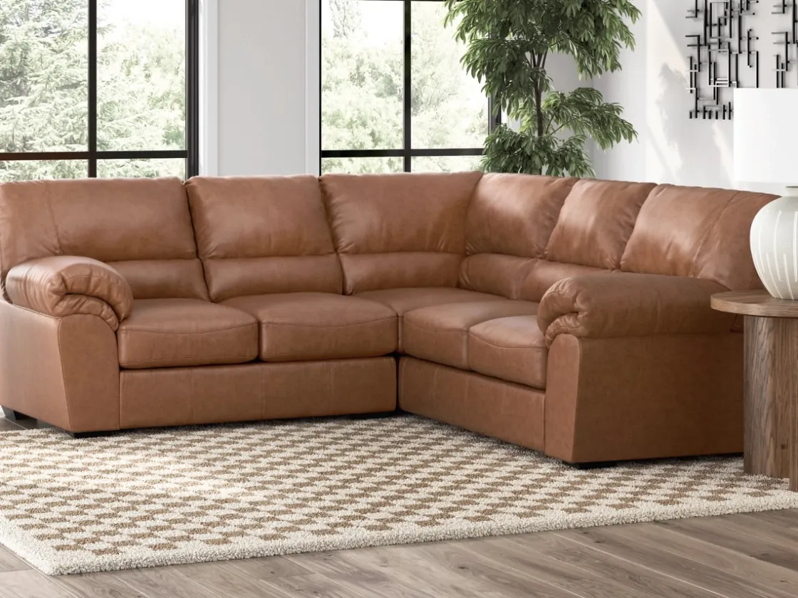 Mor Furniture Whitlock Tux Loveseat Sectional In Caramel, Left Facing