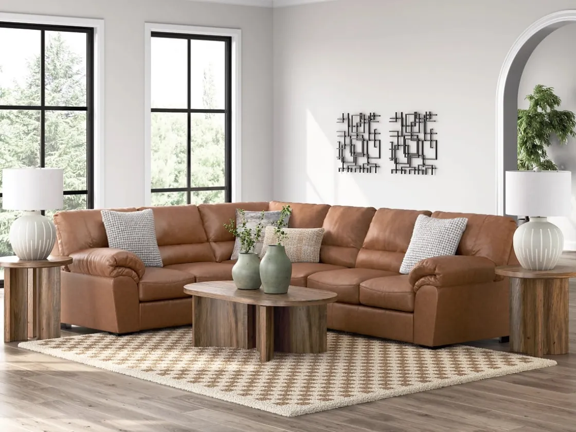 Mor Furniture Whitlock Tux Sofa Sectional In Caramel, Left Facing