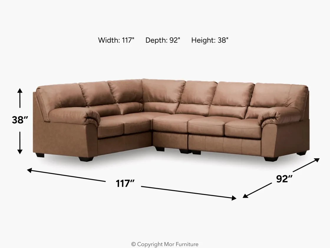 Mor Furniture Whitlock Tux Sofa Sectional In Caramel, Left Facing