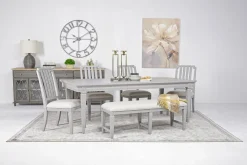 Mor Furniture Willowbrook Dining Table, 4 Chairs & Bench In Pebble, Slat