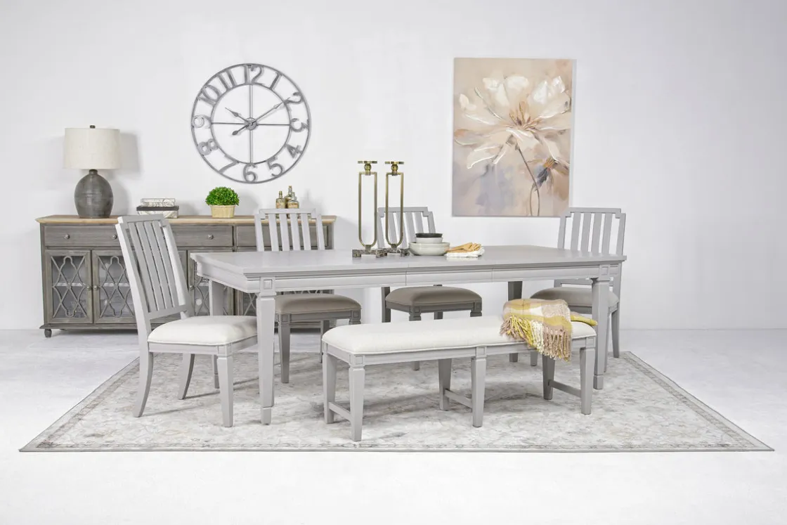 Mor Furniture Willowbrook Dining Table, 4 Chairs & Bench In Pebble, Slat