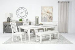 Mor Furniture Willowbrook Dining Table, 4 Chairs & Bench In Pebble, Slat