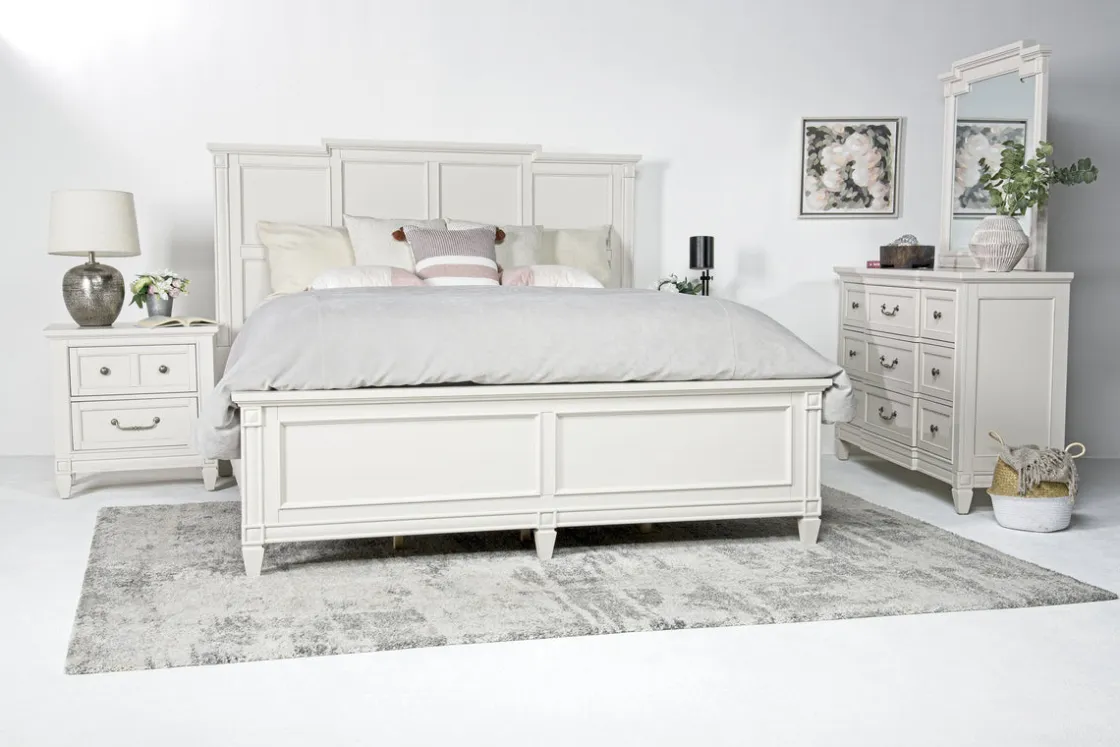 Mor Furniture Willowbrook Panel Bed, Dresser, Mirror & Nightstand In Pebble, Queen