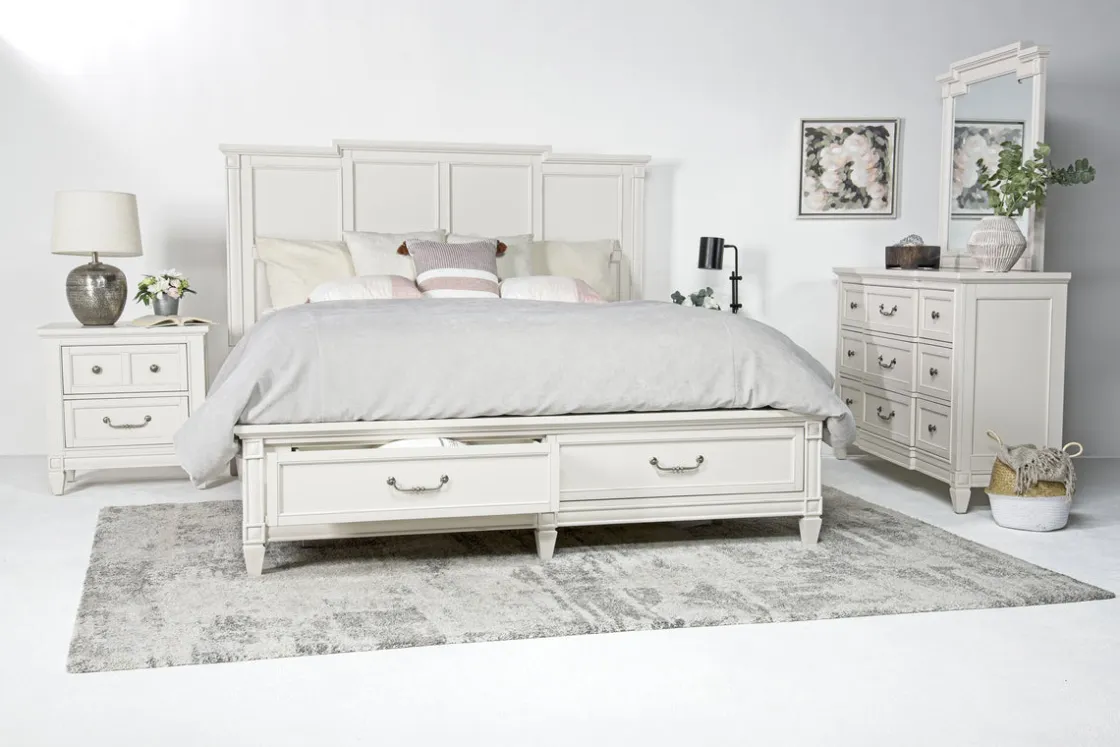 Mor Furniture Willowbrook Panel Bed, Dresser, Mirror & Nightstand In Pebble, Queen