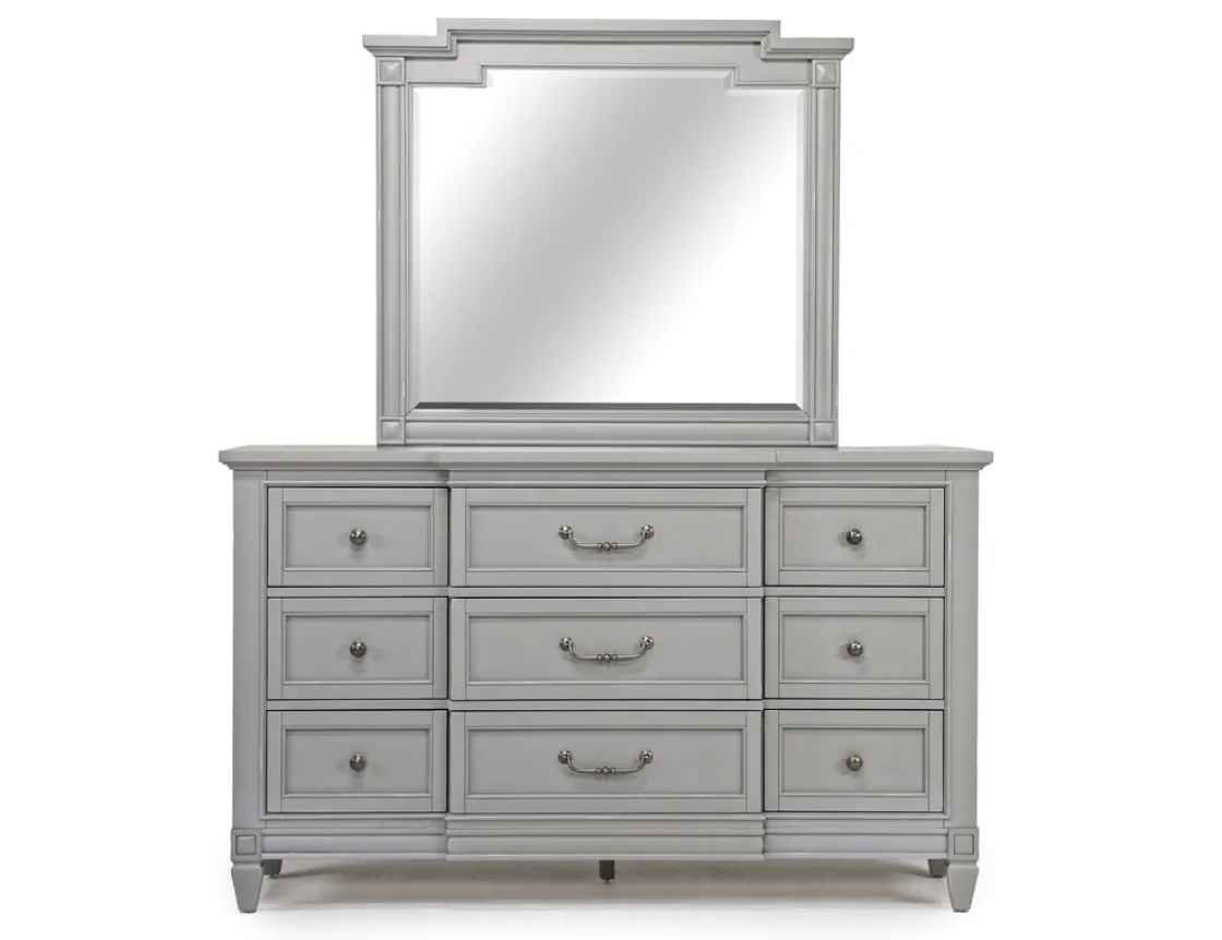 Mor Furniture Willowbrook Panel Bed, Dresser, Mirror & Nightstand In Pebble, Queen