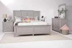 Mor Furniture Willowbrook Panel Bed, Dresser, Mirror & Nightstand In Pebble, Queen