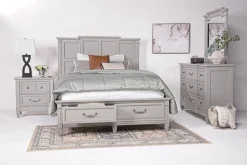Mor Furniture Willowbrook Panel Bed, Dresser, Mirror & Nightstand In Pebble, Queen