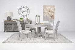 Mor Furniture Willowbrook Round Dining Table & 4 Chairs In Pebble, Slat