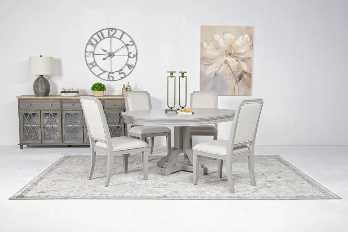 Mor Furniture Willowbrook Round Dining Table & 4 Chairs In Pebble, Slat