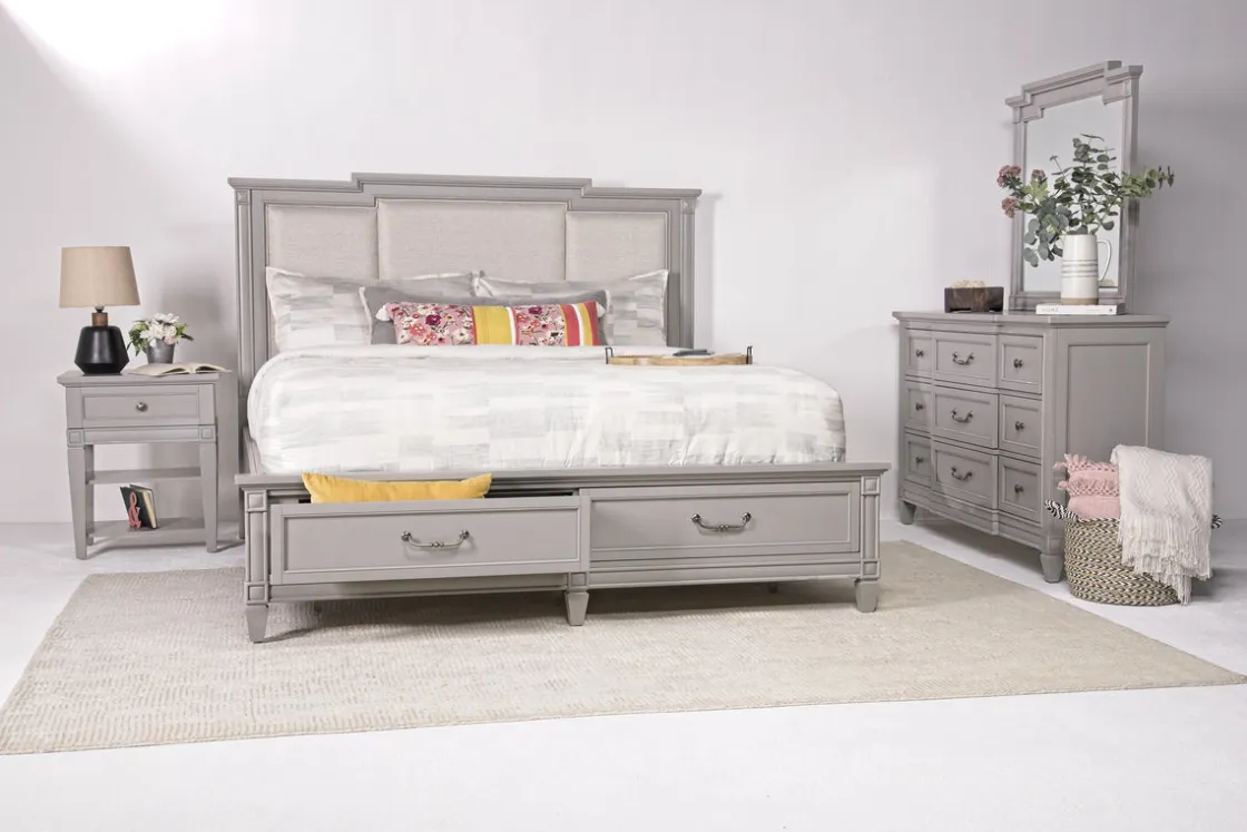 Mor Furniture Willowbrook Upholstered Panel Bed In Pebble, Queen