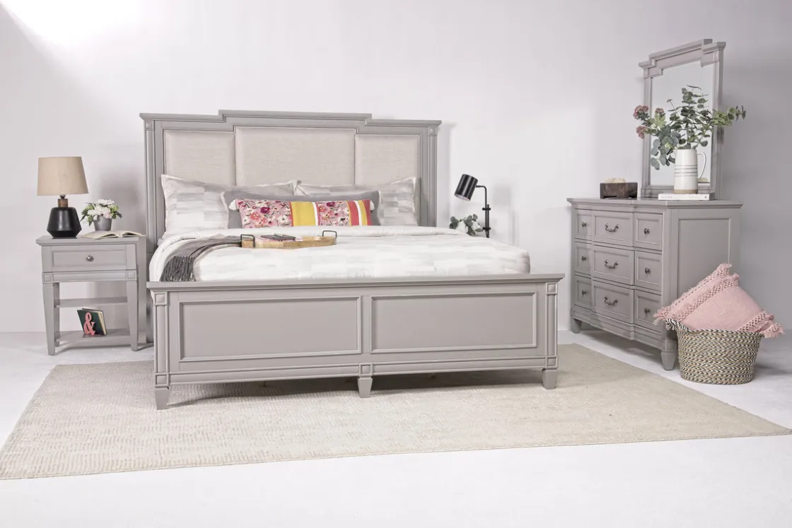 Mor Furniture Willowbrook Upholstered Panel Bed In Pebble, Queen