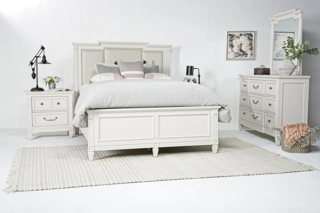 Mor Furniture Willowbrook Upholstered Panel Bed, Dresser, Mirror & Nightstand In Pebble, Queen