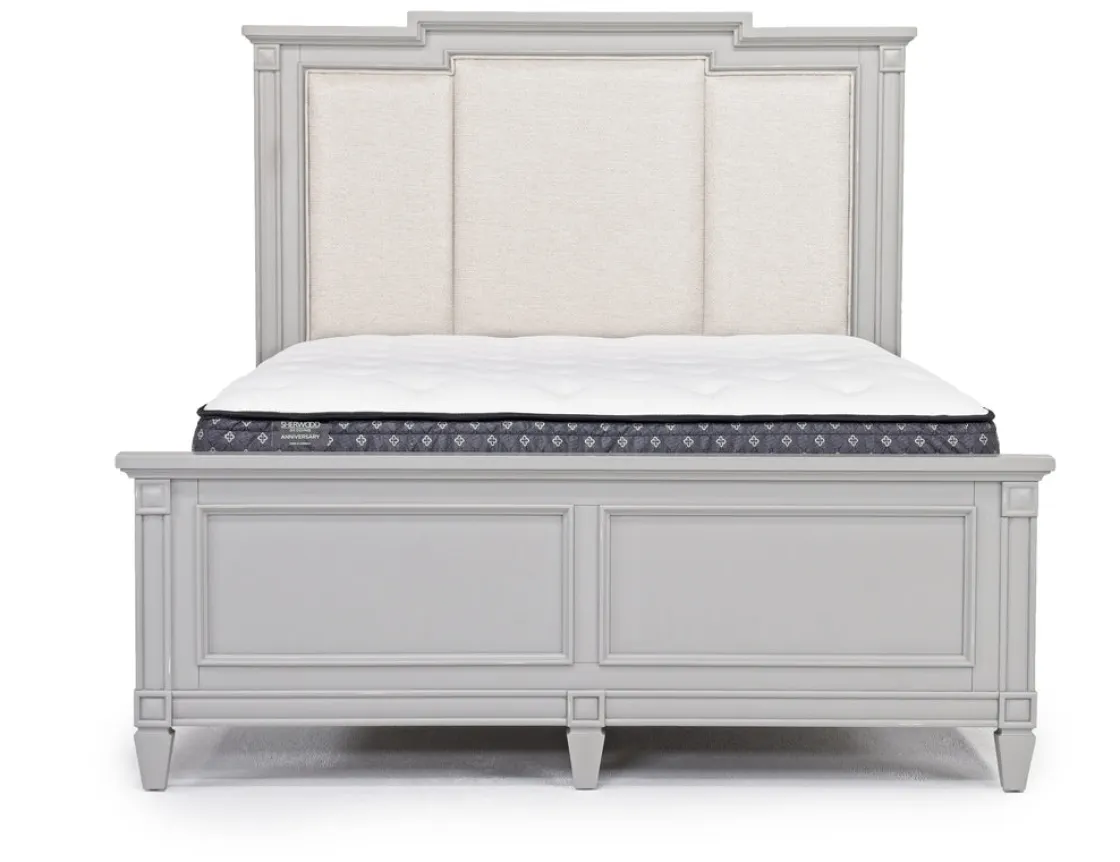 Mor Furniture Willowbrook Upholstered Panel Bed, Dresser, Mirror & Nightstand In Pebble, Queen