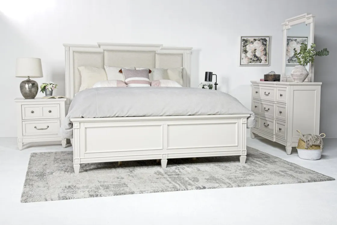 Mor Furniture Willowbrook Upholstered Panel Bed, Dresser, Mirror & Nightstand In Pebble, Queen