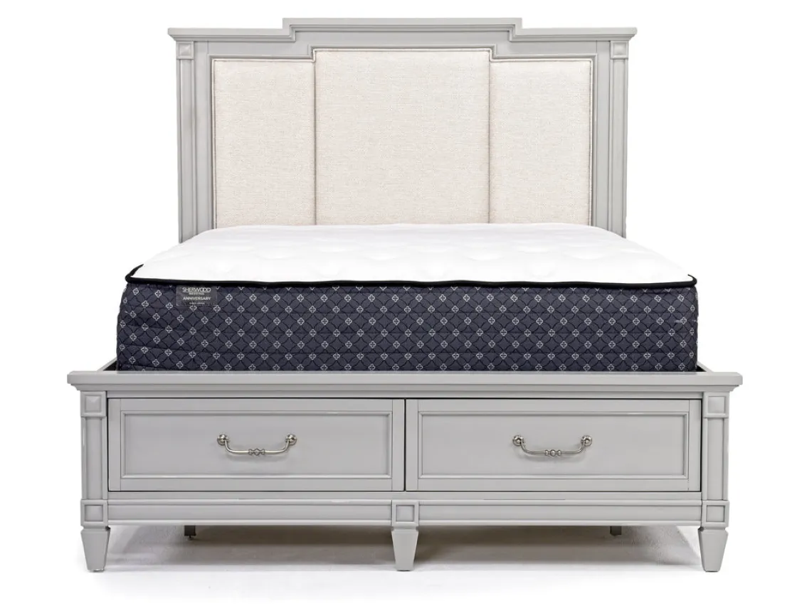 Mor Furniture Willowbrook Upholstered Panel Bed, Dresser, Mirror & Nightstand In Pebble, Queen