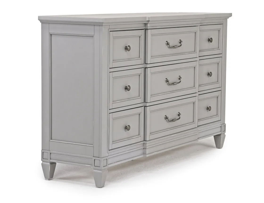 Mor Furniture Willowbrook Upholstered Panel Bed, Dresser, Mirror & Nightstand In Pebble, Queen