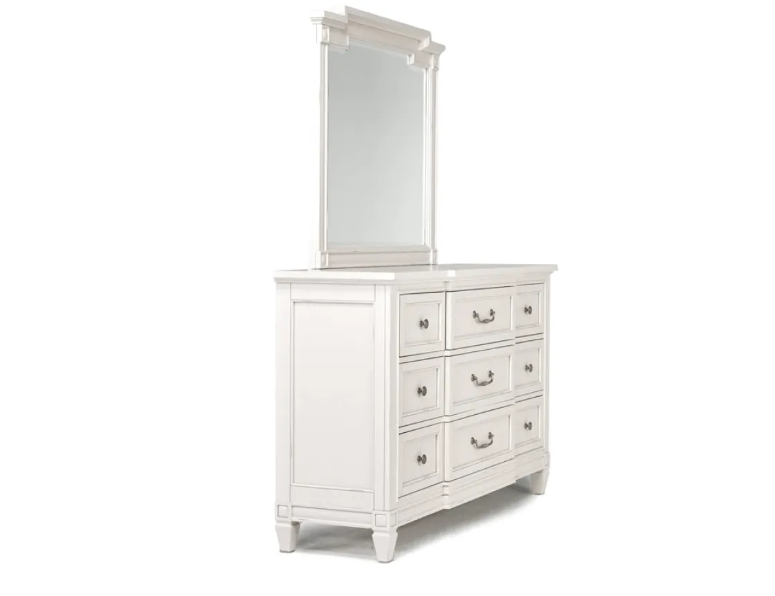 Mor Furniture Willowbrook Upholstered Panel Bed, Dresser, Mirror & Nightstand In Pebble, Queen