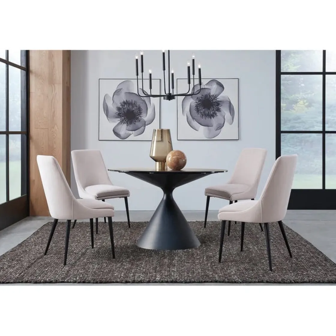 Mor Furniture Winston Round Dining Table & 4 Chairs In Black/Ash Gray
