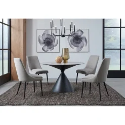 Mor Furniture Winston Round Dining Table & 4 Chairs In Black/Ash Gray
