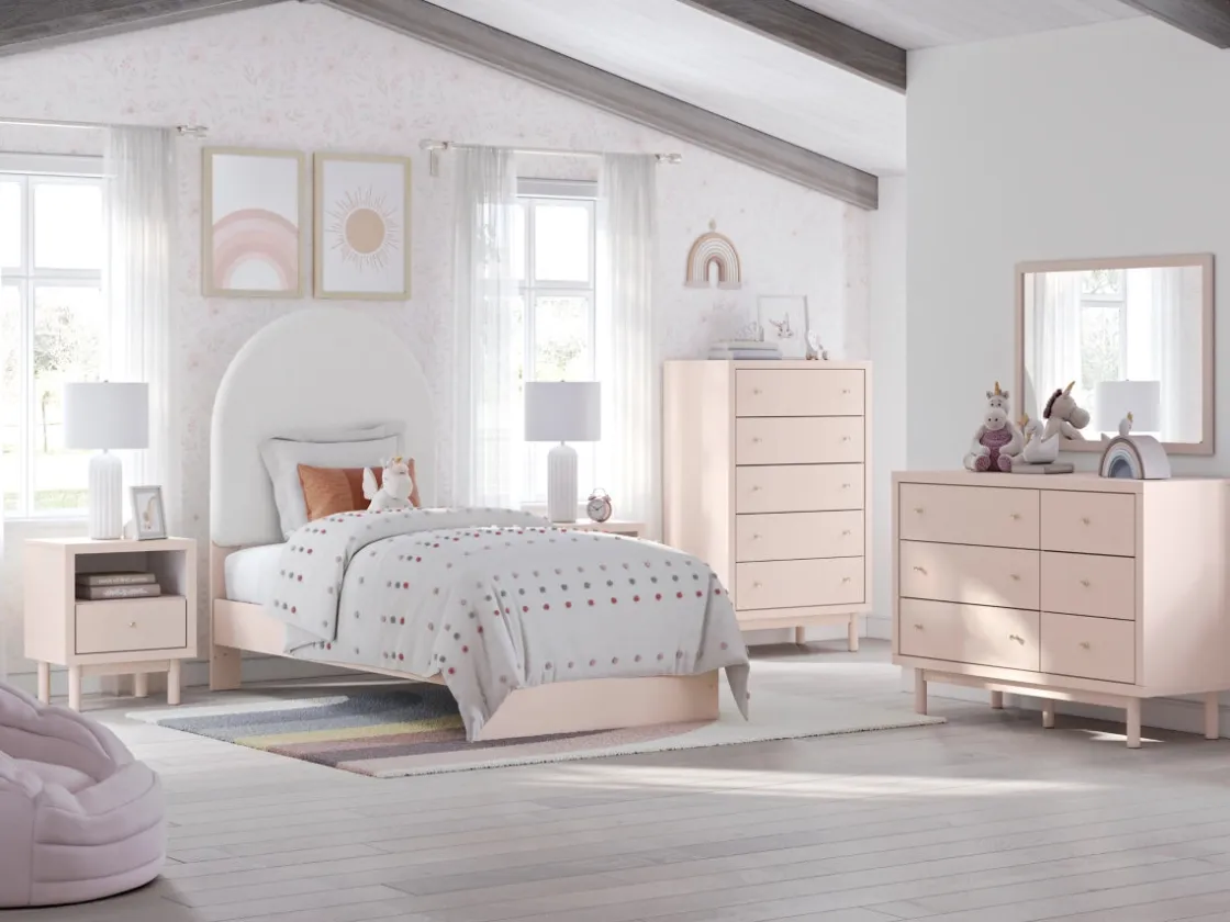 Kids Mor Furniture Wistenpine Panel Bed, Dresser, Mirror & Nightstand In Blush, Twin