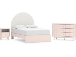 Kids Mor Furniture Wistenpine Panel Bed, Dresser, Mirror & Nightstand In Blush, Twin