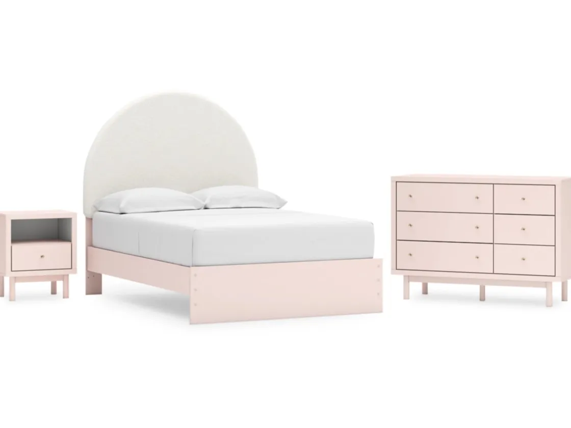 Kids Mor Furniture Wistenpine Panel Bed, Dresser, Mirror & Nightstand In Blush, Twin