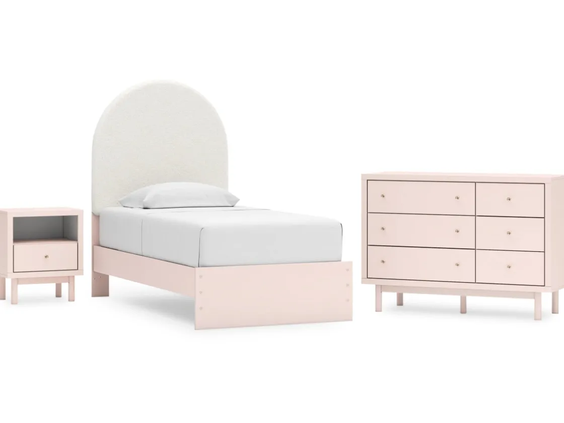 Kids Mor Furniture Wistenpine Panel Bed, Dresser, Mirror & Nightstand In Blush, Twin