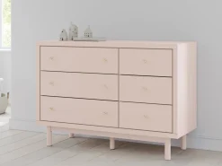 Kids Mor Furniture Wistenpine Panel Bed, Dresser, Mirror & Nightstand In Blush, Twin