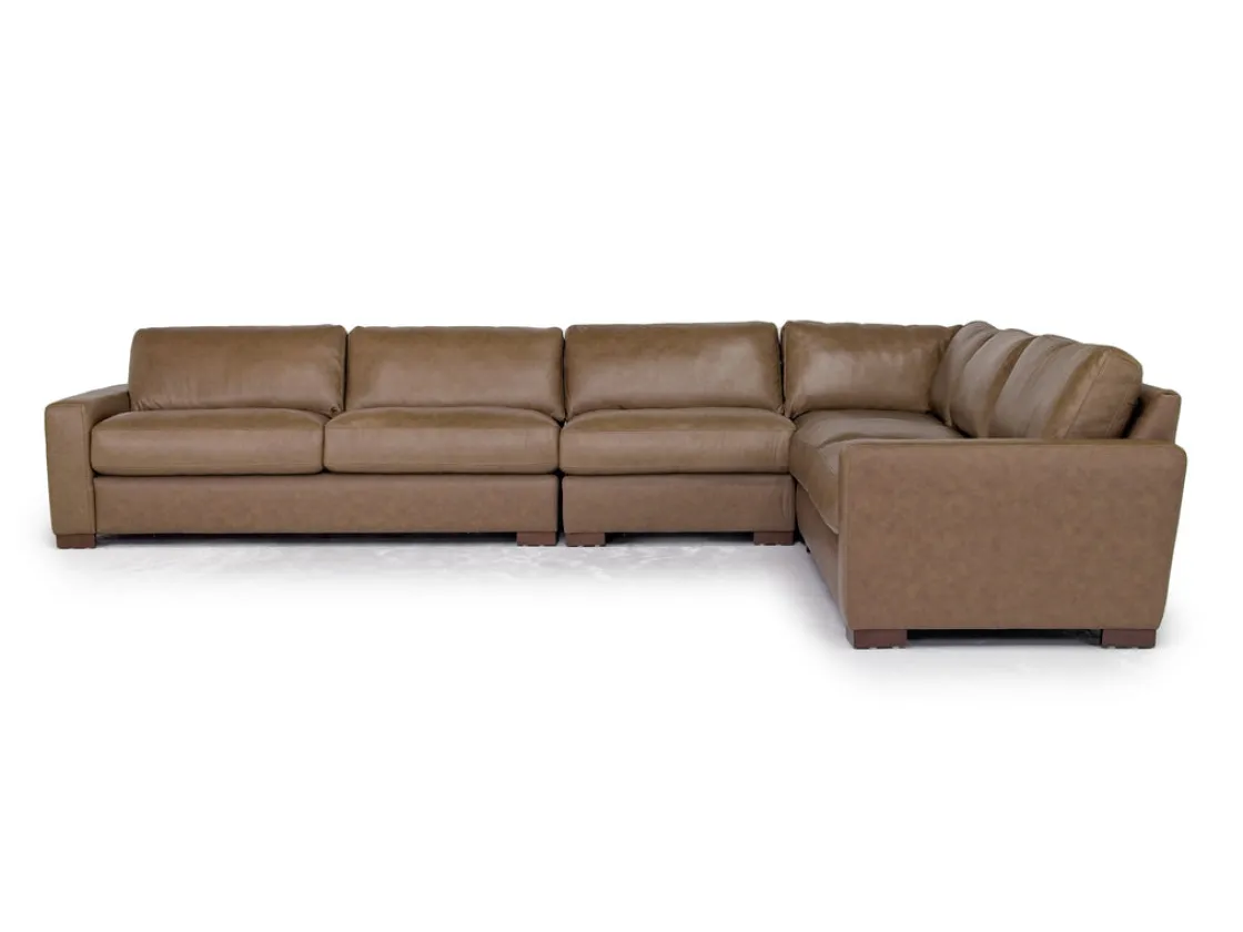 Mor Furniture York 4 Piece Sectional In Chestnut Leather