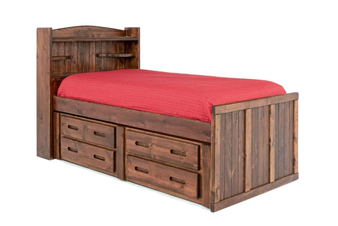 Kids Mor Furniture Young Pioneer Bookcase Bed W/ 4 Drawer Storage In , Twin