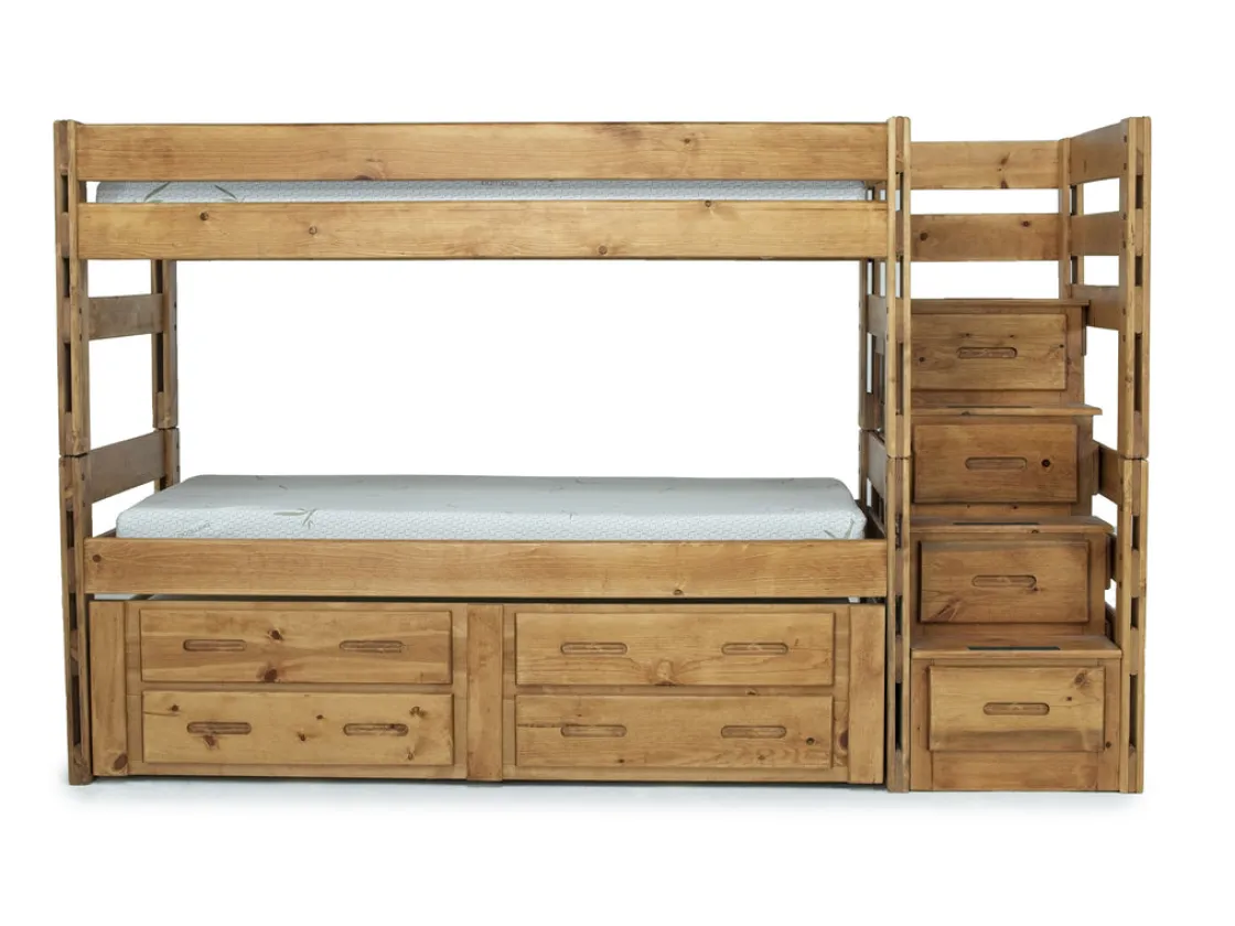 Kids Mor Furniture Young Pioneer Bunk Bed W/ Storage Steps & 4 Storage Drawers In Dark Gray, Twin/Twin