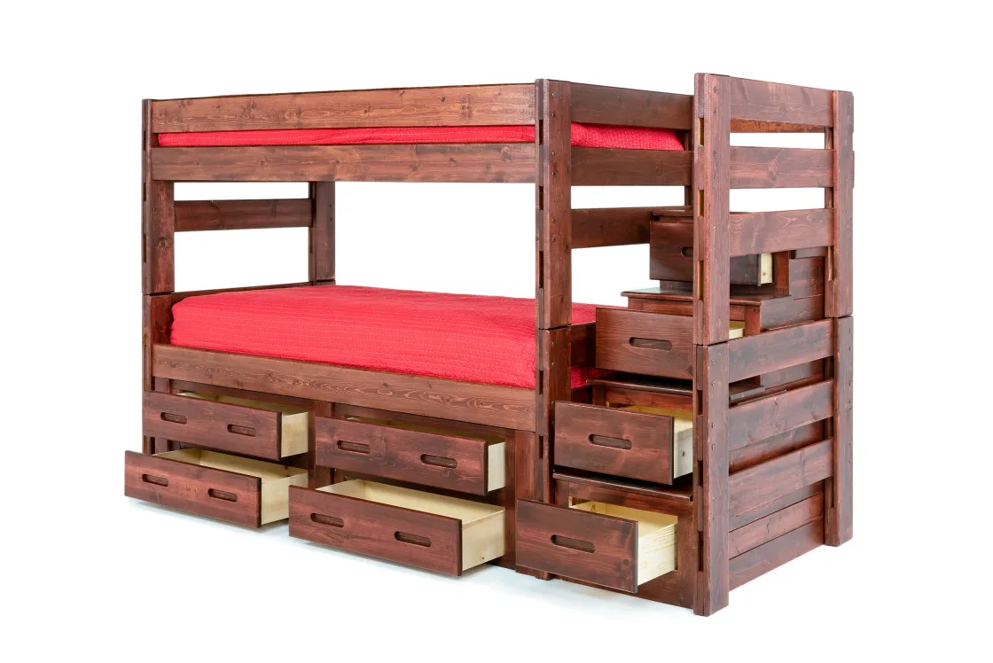 Kids Mor Furniture Young Pioneer Bunk Bed W/ Storage Steps & 4 Storage Drawers In Dark Gray, Twin/Twin