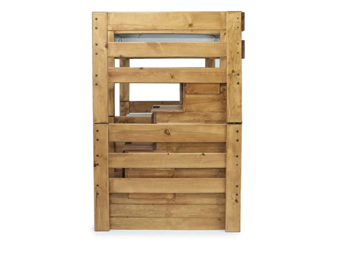 Kids Mor Furniture Young Pioneer Bunk Bed W/ Storage Steps & 4 Storage Drawers In Dark Gray, Twin/Twin